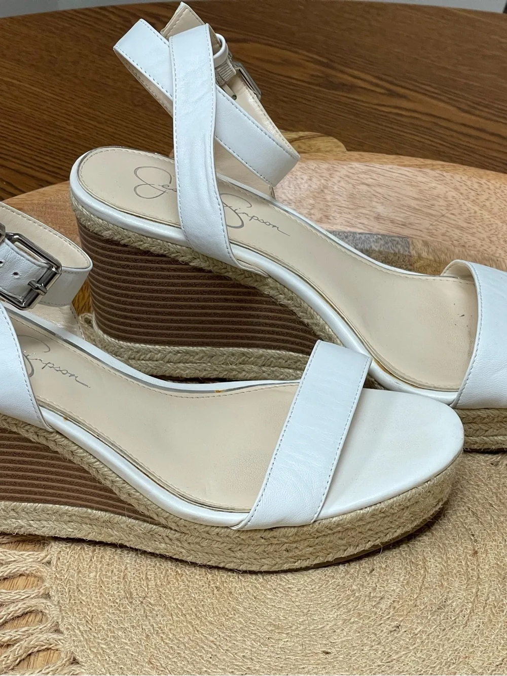 Jessica Simpson White Espadrille Ankle-Strap Wedge Sandals